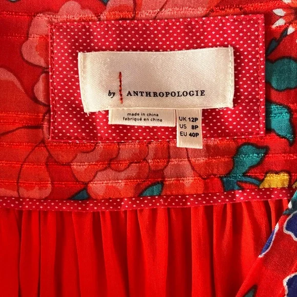 Anthropologie Red Floral Boswell Midi Dress 8